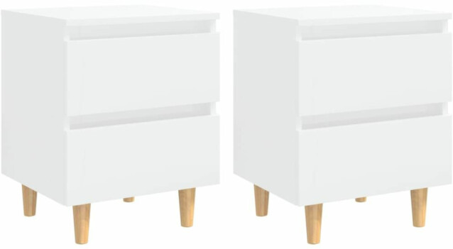 Yöpöydät, täysmäntyiset jalat, 2 kpl, korkeakiilto valkoinen, 40x35x50cm