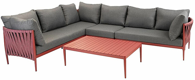Oleskeluryhmä Home4you Bremen, 6-istuttava sohva + sohvapöytä, harmaa/punainen