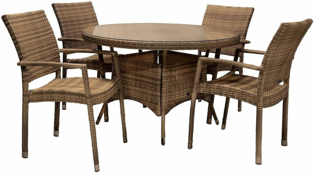 Puutarharyhmä Home4you Wicker, pöytä + 4 tuolia, ruskea  