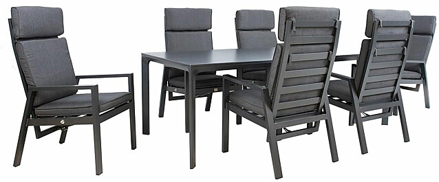 Ruokailuryhmä Home4you Tomson, pöytä + 6 tuolia, tummanharmaa