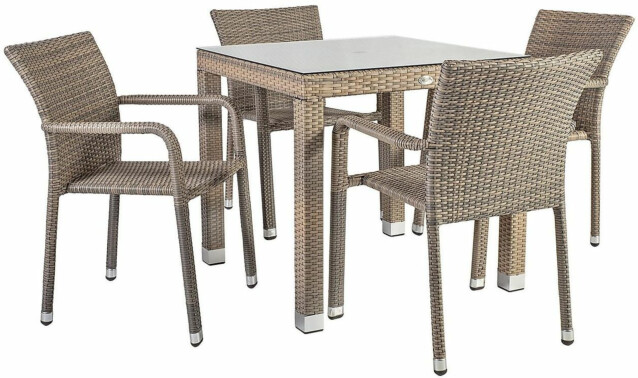 Puutarharyhmä Home4you Larache, pöytä + 4 tuolia, harmaa, kirkas lasi