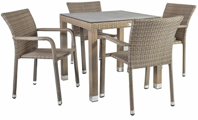 Puutarharyhmä Home4you Larache, pöytä + 4 tuolia, harmaa, harmaa lasi