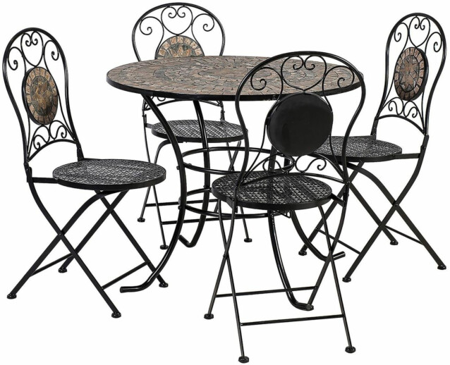 Puutarharyhmä Home4you Mosaic, Ø 90 cm pöytä + 4 tuolia, musta