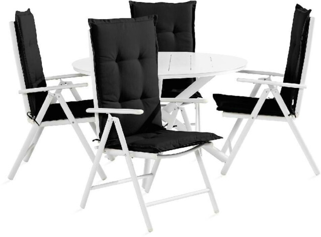 Ruokailuryhmä Space 4 Maggie tuolia + mustat pehmusteet valkoinen