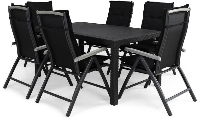 Ruokailuryhmä Melody 6 Monaco tuolia + mustat pehmusteet musta