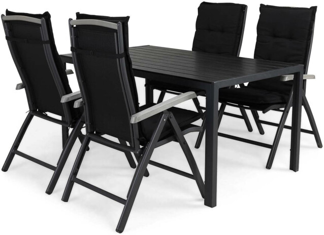 Ruokailuryhmä Tunis 4 Monaco Lyx tuolia + mustat pehmusteet musta