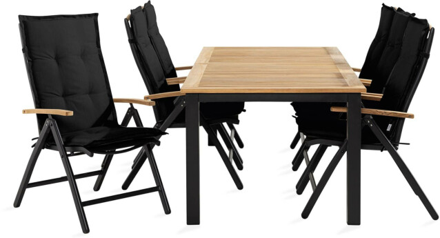 Ruokailuryhmä Las Vegas 6 tuolia + mustat pehmusteet musta