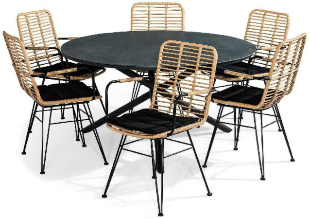 Ruokailuryhmä Alex pyöreä 6 Malaga tuolia + pehmusteet musta
