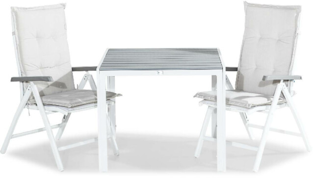 Ruokailuryhmä Tunis 2 Monaco Lyx tuolia + valkoiset pehmusteet harmaa