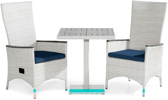 Parvekeryhmä Bahamas 2 Jenny Lyx tuolia + siniset pehmusteet valkoinen