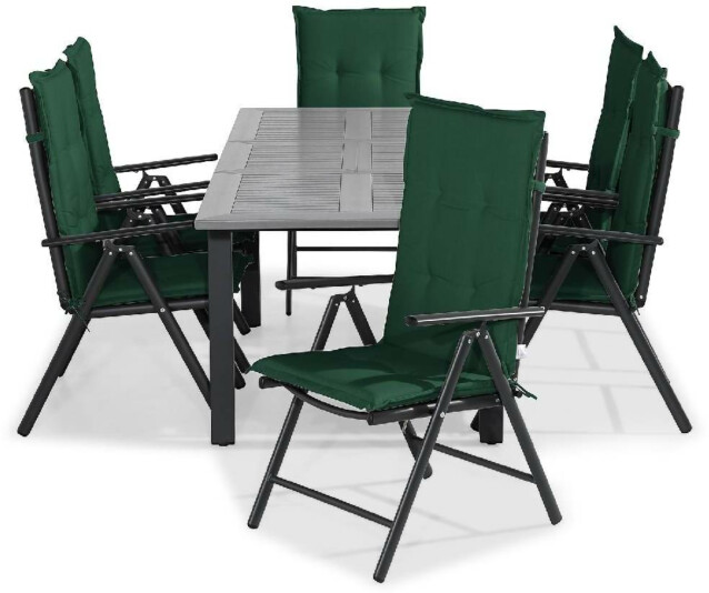 Ruokailuryhmä Monaco 152-210 6 Maggie tuolia + vihreät pehmusteet musta