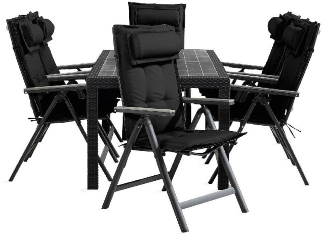Ruokailuryhmä Melody 6 Monaco Light tuolia + mustat pehmusteet musta