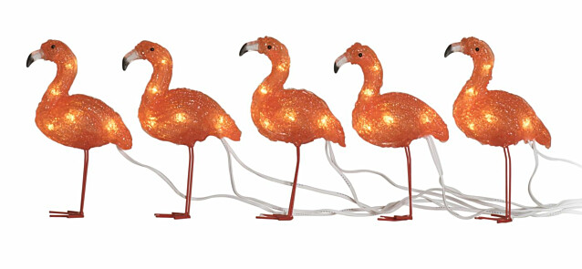 Valokoriste Konstsmide Flamingot, IP44, 5-osainen, 40 x amber LED, 17cm