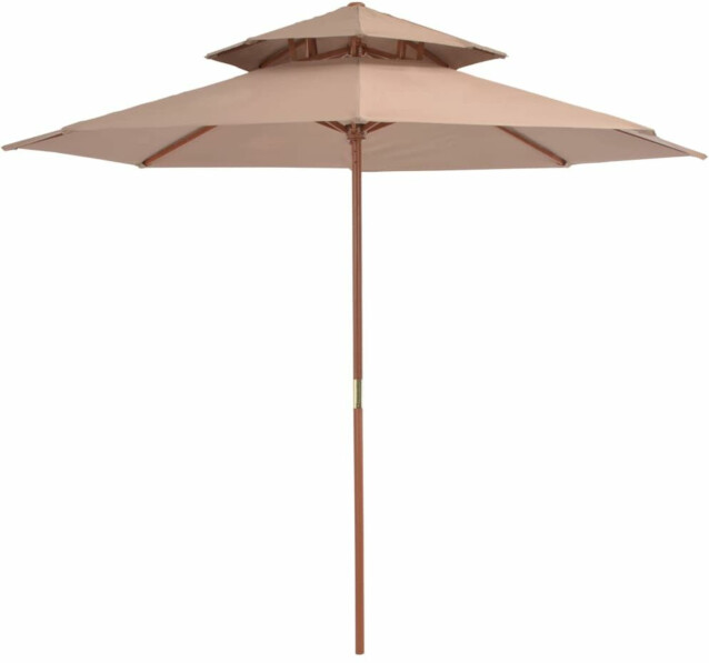 Kaksikerroksinen aurinkovarjo puurunko 270 cm harmaanruskea_1