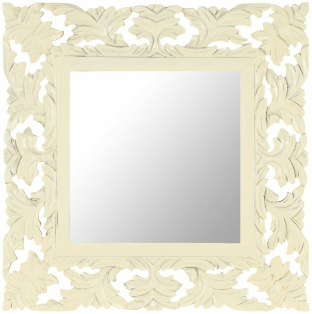 Käsinveistetty peili valkoinen 50x50 cm täysi mangopuu_1