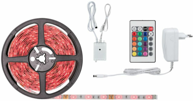 LED-Nauhasetti muuntaja + kaukosäädin Paulmann SimpLED Stripe Set katkaistava RGB eri kokoja