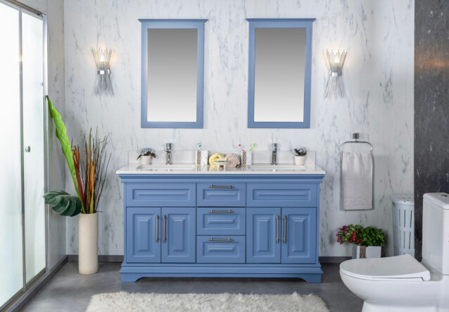 Kylpyhuoneryhmä Linento Bathroom Huron 60 Blue kaksi allasta ja peiliä