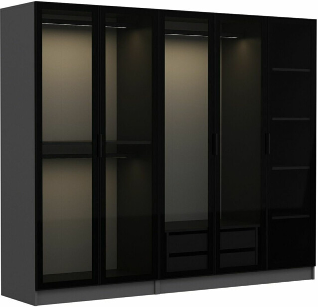 Vaatekaappi Linento Furniture Kale 6652 190x225cm antrasiitti/musta