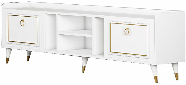 TV-taso Linento Furniture Rudy v2 valkoinen/kulta