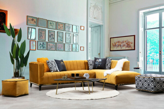 Avokulmasohva Linento Furniture Bellino keltainen