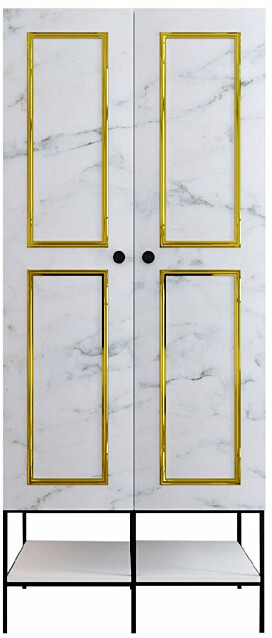 Vaatekaappi Linento Furniture Martin 2, 84cm, valkoinen marmori/kulta