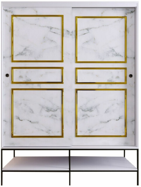 Vaatekaappi Linento Furniture Martin, 150cm, valkoinen marmori/kulta