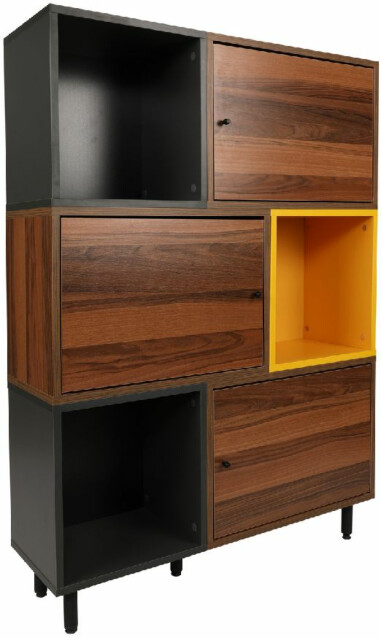 Kirjahylly Linento Furniture Bengü pähkinä/antrasiitti/keltainen