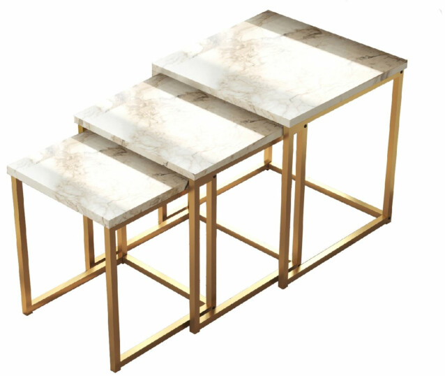 Sarjapöytä kolmiosainen Linento Furniture VG7-GE valkoinen marmori/kulta