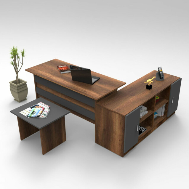 Työpöytäkokonaisuus Linento Furniture VO10 tummanruskea/harmaa