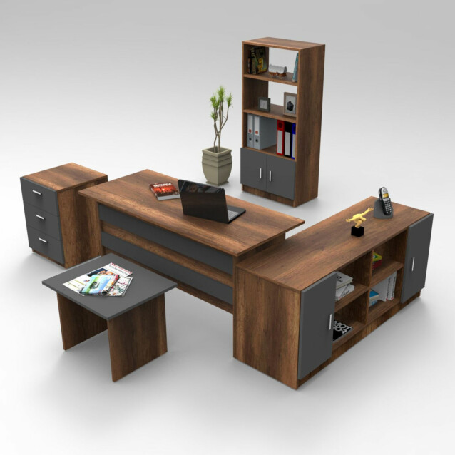 Työpöytäkokonaisuus Linento Furniture VO15 tummanruskea/harmaa