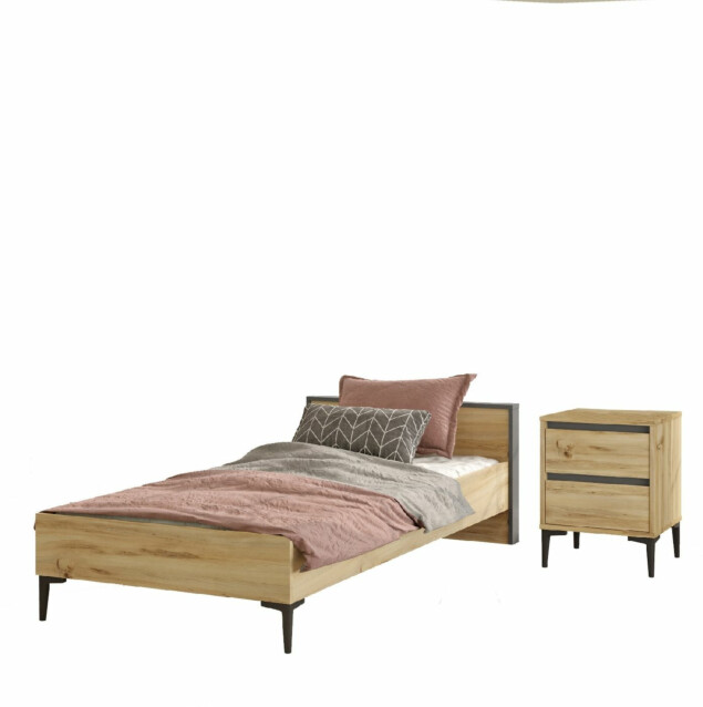 Sänky ja yöpöytä Linento Furniture AR15-KA tammi/antrasiitti