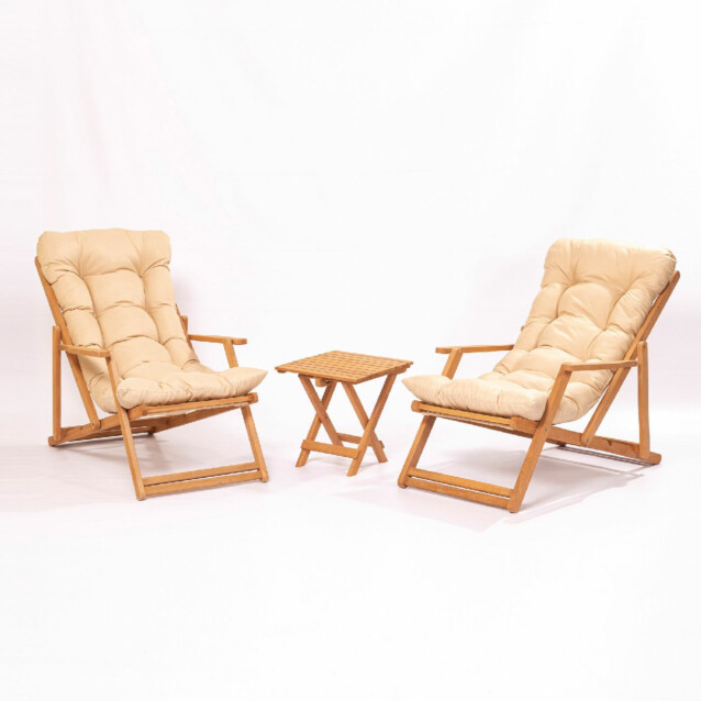 Garden Table & Chairs Set (3 Pieces) Linento Garden MY007 Brown Cream