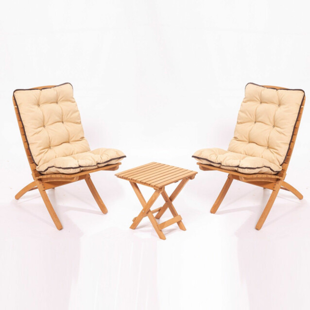 Garden Table & Chairs Set (3 Pieces) Linento Garden MY014 Brown Cream