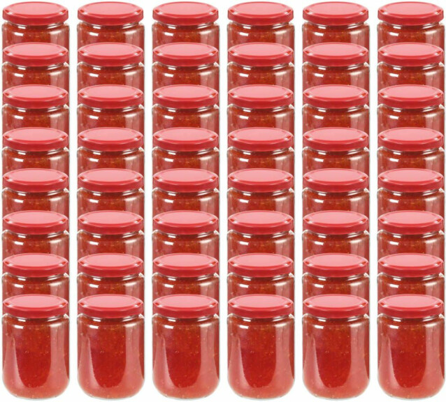 Lasiset hillopurkit punaisilla kansilla 48 kpl 230 ml_1