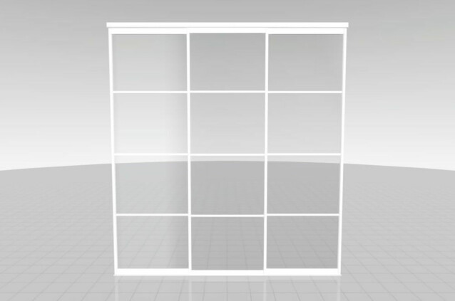 Tilanjakaja/liukuovi Mirror Line, kolmella ovella, valkoinen, korkea malli, mittatilaus