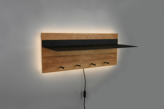 Naulakko LED-valolla ja hyllyllä M&M Samantha 75x30 cm puu/musta