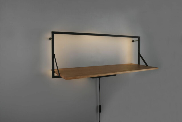 Seinähylly LED-valolla M&M Leonie 90x30 cm puu/musta