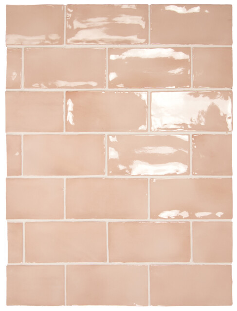 Seinälaatta Pukkila Manacor Blush Pink kiiltävä strukturoitu 7,5x15 cm