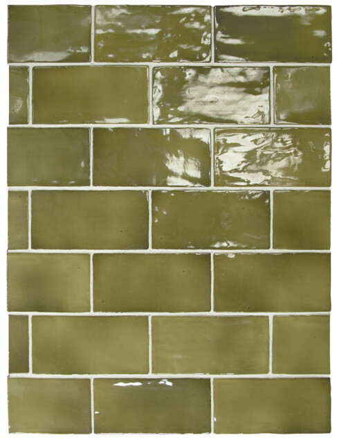 Seinälaatta Pukkila Manacor Basil Green kiiltävä strukturoitu 7,5x15 cm