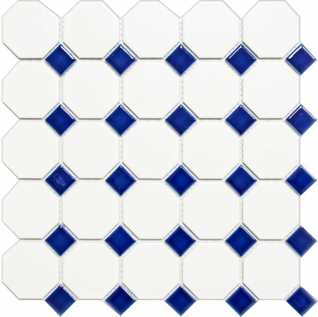 Mosaiikkilaatta Pukkila Octagon, 8-kulmainen, matta, tasapintainen, 5.6x5.6cm, lasikuituverkolla