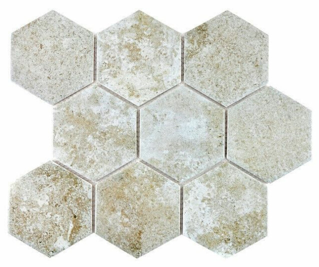 Marmorimosaiikki Pukkila, 9.5x11cm, 6-kulmainen, matta, lasitettu
