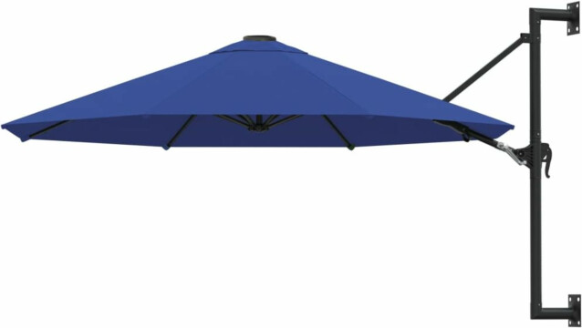 Seinäkiinnitteinen aurinkovarjo metallitolppa 300 cm sininen_1