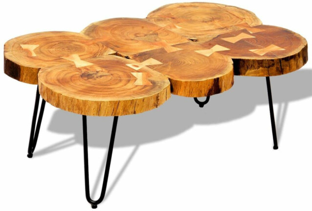 Sohvapöytä 35 cm 6 puunrunkolevyä kiinteä seesampuu_1