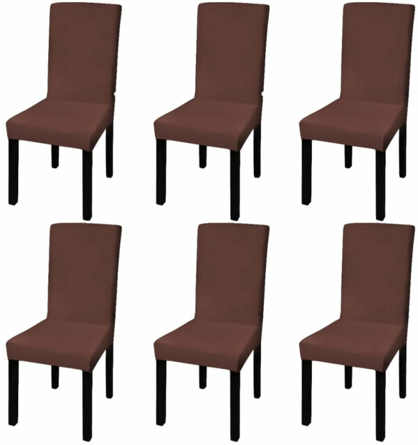 Suora venyvä tuolinsuoja 6 kpl ruskea_1
