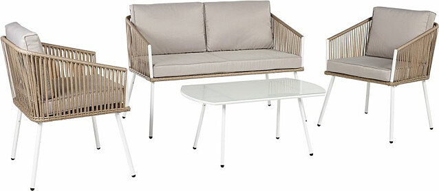 Sohvaryhmä Chic Garden Biella 2 tuolia + sohva + pöytä valkoinen/beige/harmaa