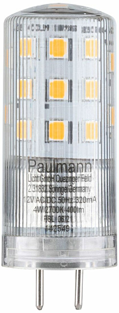 LED-pistokantalamppu Paulmann Pin Base, 12V, GY6.35, 400lm, 4W, 2700K, himmennettävä, kirkas