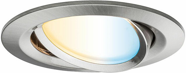 Upotettava LED-valaisin Paulmann Nova Plus Coin, Smart Home Zigbee 3.0, Ø84mm, säädettävä värilämpötila, himmennettävä, harjattu rauta