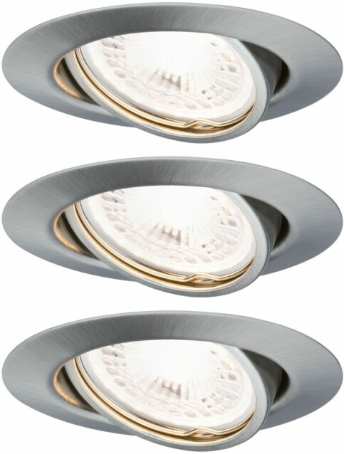 Upotettava LED-valaisin Paulmann Base Coin, 3kpl, Ø90mm, GU10, 5W, 350lm, 3000K, himmennettävä, harjattu rauta