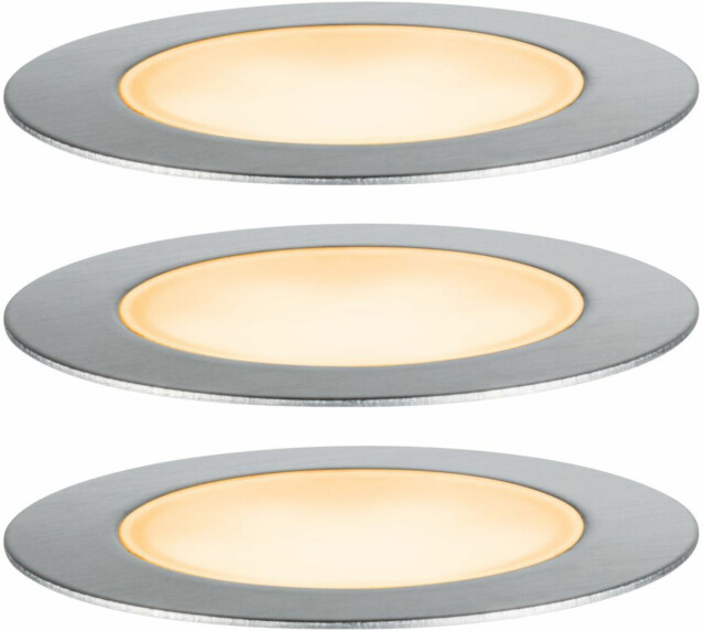 LED-terassivalaisinsarja Paulmann Plug & Shine Floor, IP67, 2200K, 3x2W, hopea