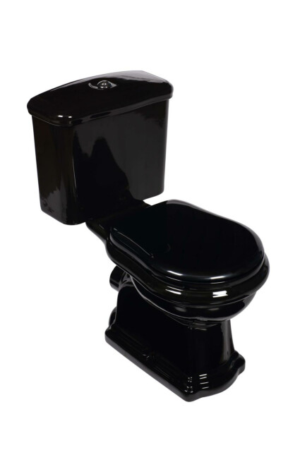 WC-istuin Kerasan Retro P-lukko 3/6l kaksoishuuhtelu musta/kromi